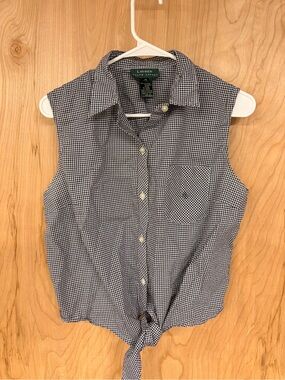 Lauren Ralph Lauren Women 14 Gingham Tie Crop Top Nautical Old Money Summer Y2K